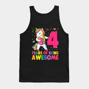 4 Years Old Unicorn Flossing 4Th Birthday Girl Unicorn Party Tank Top